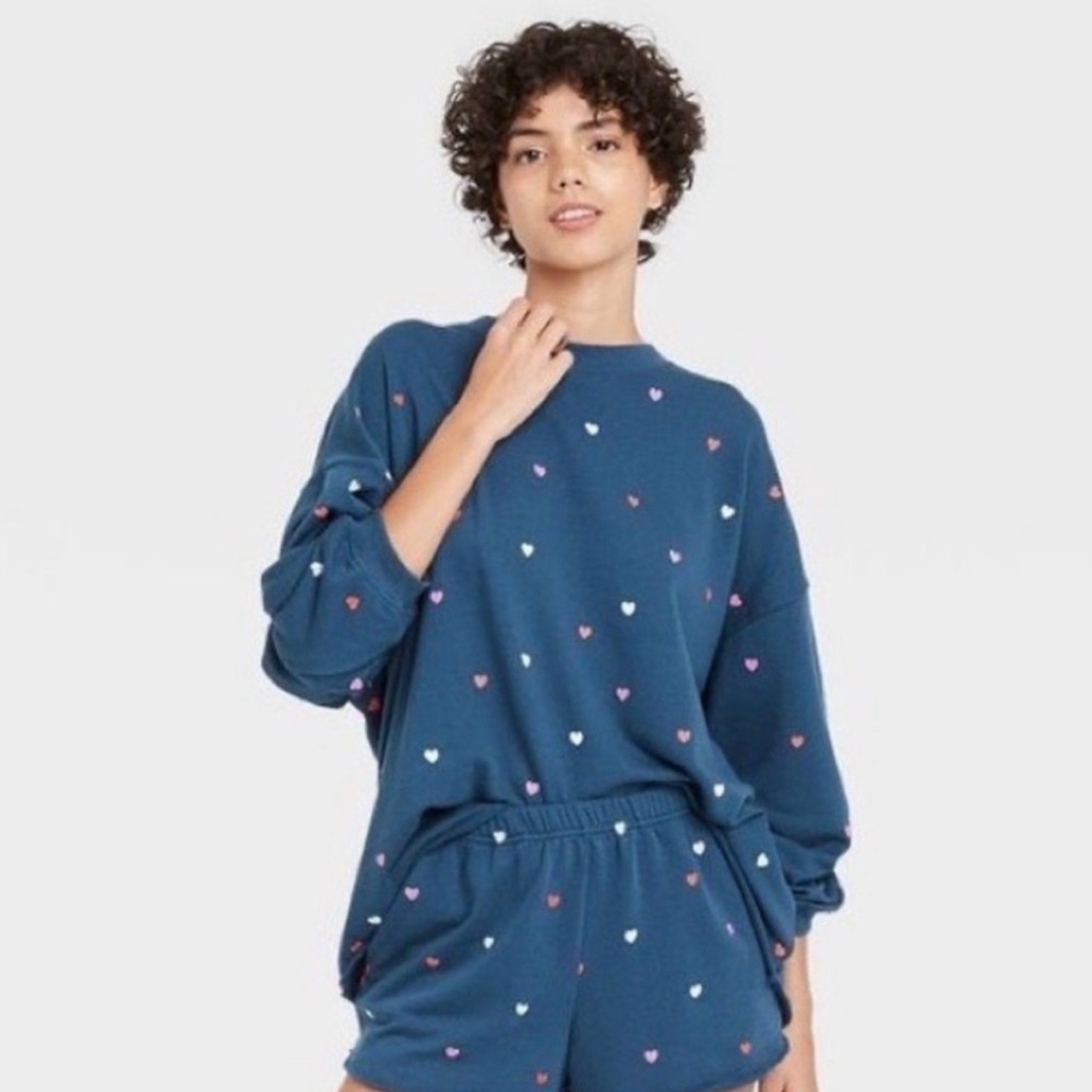 Confetti Hearts Navy Pj Sweatshirt Set / Lounge Set